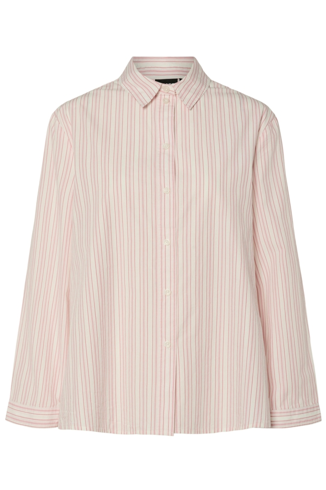 PCSULLE LS SHIRT WVN 17156227 CLOUD DANCER/PINK LEMONADE